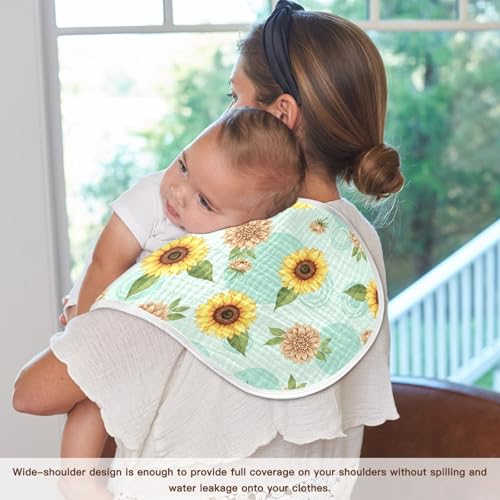 2 Pack Muslin Burp Cloths Floral Sunflower Cotton Baby Burp Cloths Ultra Absorbent and Soft Burping Cloth for Newborn Babies Boys Girls, Large 22" x 11" 5