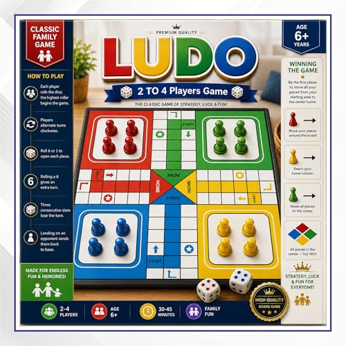 Image of 4-in-1 Family Board Games Set for Kids & Adults | Ludo, Snakes & Ladders, Math Run & Car Drive | Educational Strategy Learning Toy | Indoor Multiplayer Fun Game | Gift for Boys & Girls Age 5+ Years