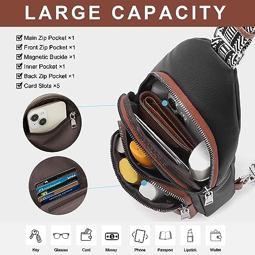 Image of CLUCI Sling Bag for Women, Vegan Leather Fanny Pack Crossbody Bags for Women, Chest Bag With Guitar Strap