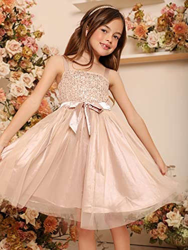 WDIRARA Girl's Sequin Dress Sleeveless Belted Mesh A Line Elegant Party Cami Dress4