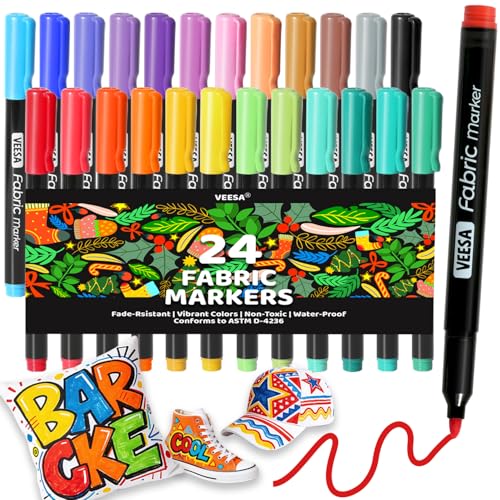 La Mejor Recopilación de Pintura para Pintar Ropa al mejor precio. 48 VEESA Marcadores de Tela Permanentes para Ropa, 24 Colores Plumones de Pintura para Tela de Punta Fina para Playera y Zapatos, Marcadores Textiles No Tóxicos, Kit de Pintura de...