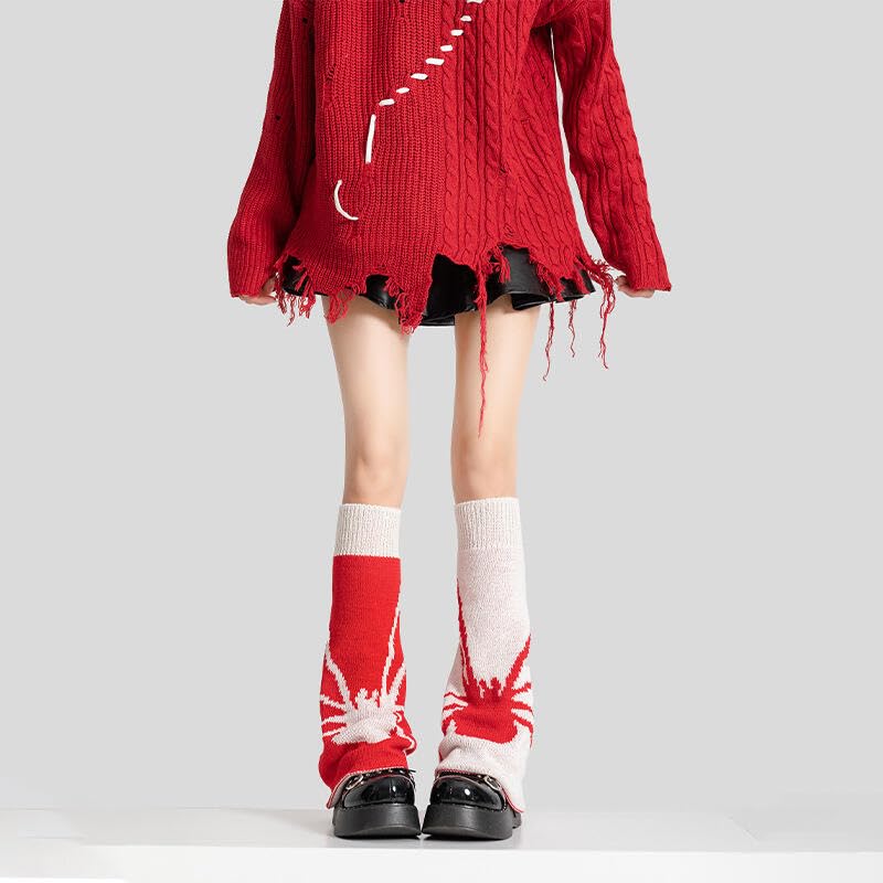 Image of WODECASA Girls Kawaii Leg Warmers Knitted Flared Leg Sleeves Goth Crochet Baggy Cuff Ankle Heap Socks