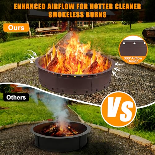 Zzuvjoy 36 Inch Fire Pit Ring, Large Outdoor Campfire Pit for Patio Backyard Garden, Smokeless Steel Firepit with Air Vent for Efficient Burning & Anti-Rust Coating, Brown Steel by Zzuvjoy - Image 2
