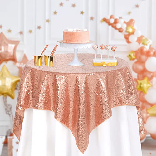 B-Cool Rose Gold Tablecloth Wedding Table Cloths For Reception Sequin Tablecloth Sparkly Tablecloths Dessert Table Cloth Sequin Table Overlay Square 50X50Inch #TOP2