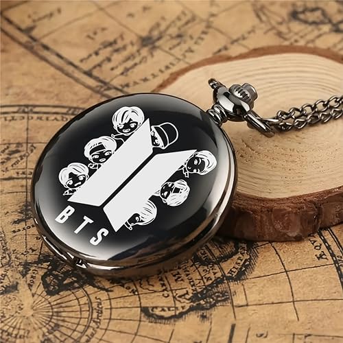 Image of Vintage Gandhi Style Pocket Watch with Engraved Designs & Messages Royal Black Analog for Men Women & Kids Includes Key Ring for car or Bike Keys Ideal Gift
