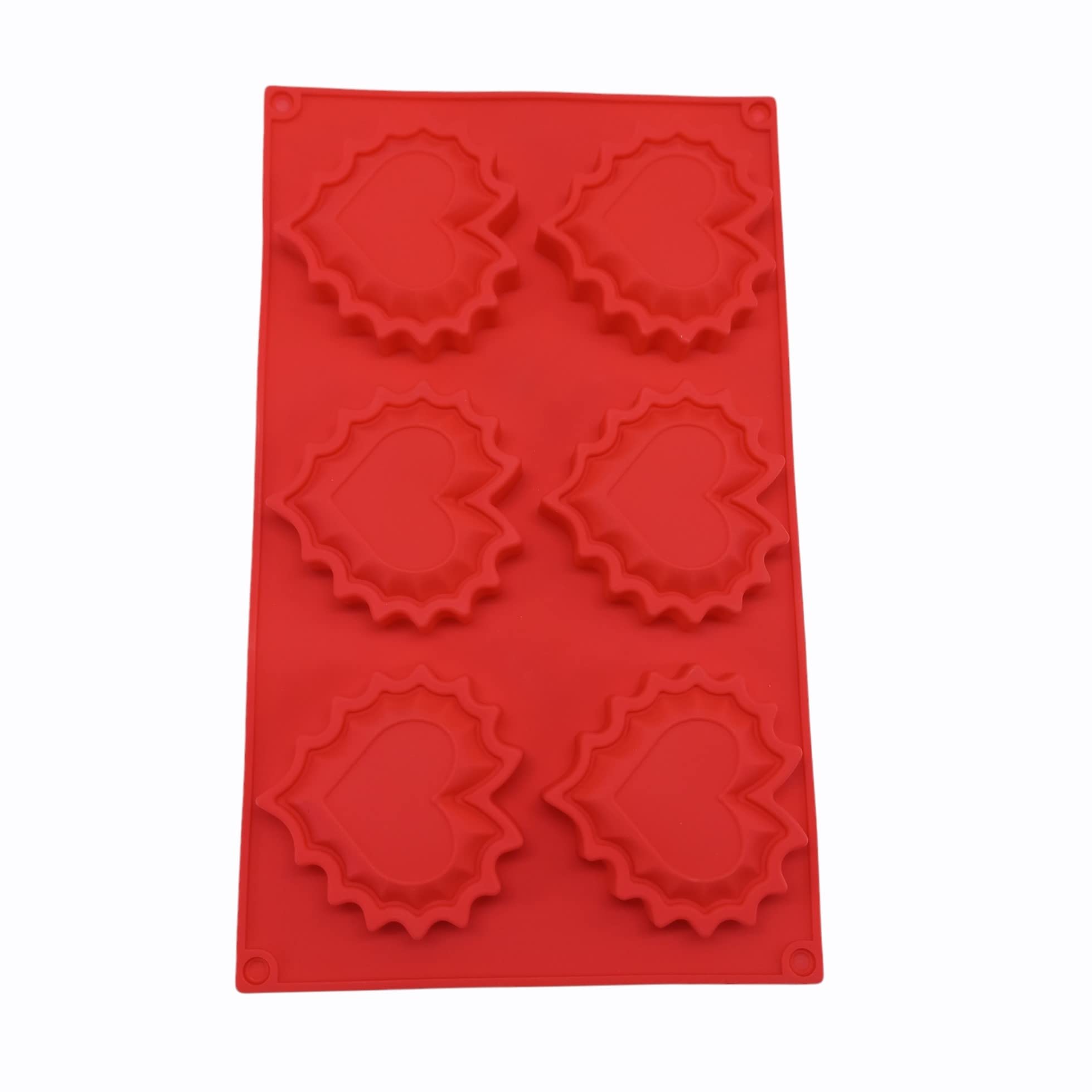 Folca® 1 Pc 6 Cavity Silicone Mould for Handmade Soap, Cake, Jelly, Pudding, Chocolate, Dessert etc (Heart Mould)