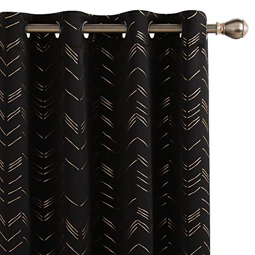 UMI by Amazon Cortinas Salon Opaca de Dibujos Líneas con Ollaos 2 Piezas 140x245cm Negro