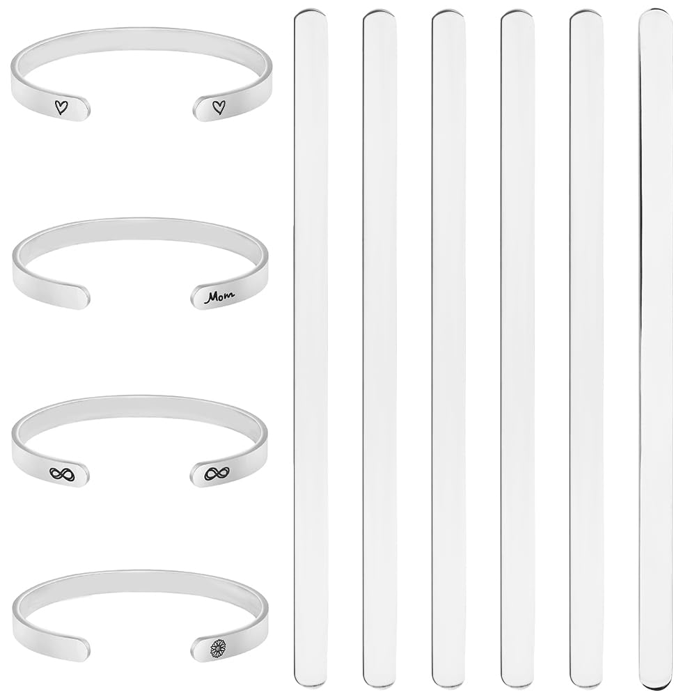 Beebeecraft 6Pcs 304 Stainless Steel Bangle Blank Strips Cuff Bangle Bracelets Making Findings with Metal Stamping & Engraving Blanks for DIY Jewelry Making