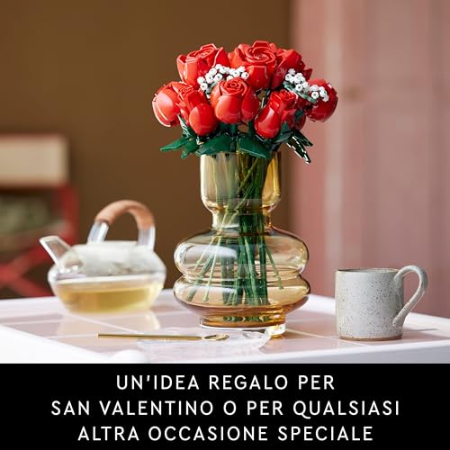 Botanicals Bouquet di Rose - Set di Fiori Finti con 12 Rose da Costruire, Hobby Creativi per Adulti, Decorazione di Natale per Casa, Idea Regalo per Donna o Uomo dalla Collezione Botanica 10328 - Lego - Immagine 6