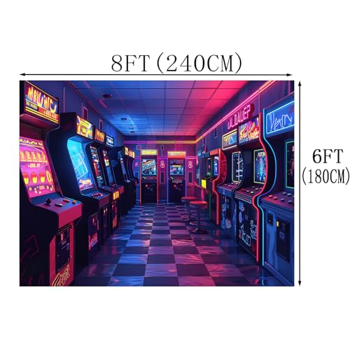 Retro Game Backdrop for Photography Retro Video Game Kids Game Room Background 80s 90s Arcade Game Birthday Party Decorations Banner Supplies Photo Booth Studio Props LHC045 8X6FT