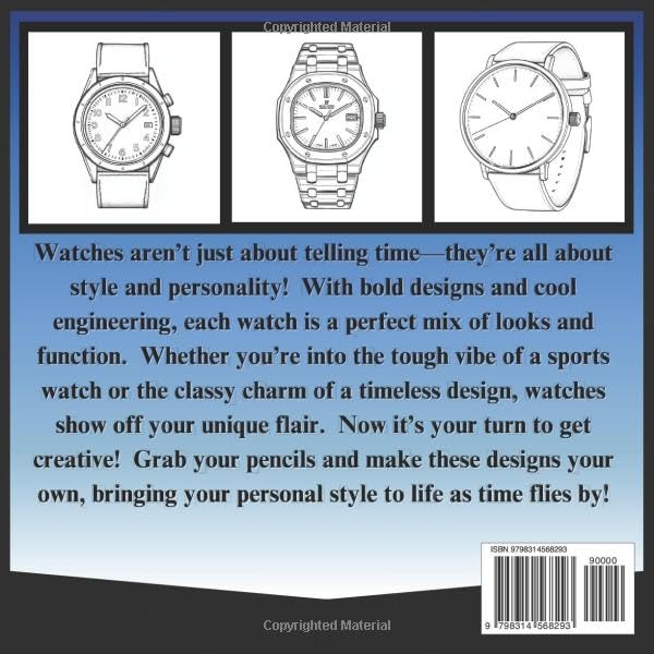 Watch Coloring Book (USA edition): A Gift for Watch Lovers, Collectors and Enthusiasts - Horology Related Gifts for Him or Her image 3