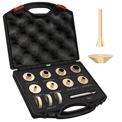 BOZXYE 13 Pcs Brass Router Template Bushing Guide Set with Centering Cone Fit Any Routers Sub-Base of The Porter Cable Style Router Bushing Guide Set with Carrying Case