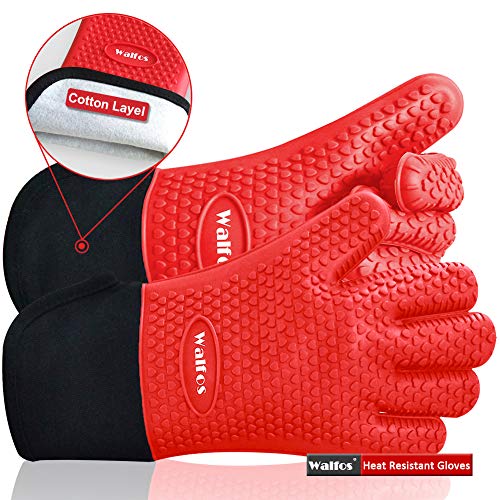 Walfos BBQ Grilling Gloves, Best Versatile Heat Resistant Grill Gloves Silicone Oven Mitts