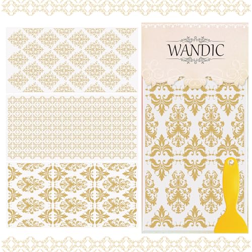 WANDIC 3 Hojas de Pegatinas de Transferencia Dorada, Calcomanías de Transferencia para Muebles Línea Vintage Decorativas para Madera Bricolaje Álbumes de Recortes,15 x 30 cm