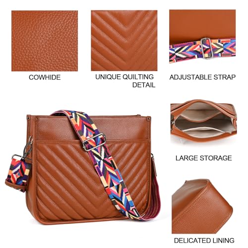Image of Genuine Leather Crossbody Bags for Women Trendy Hobo Handbags Soft Quilted Shoulder Bag Purses with Adjustable Strap