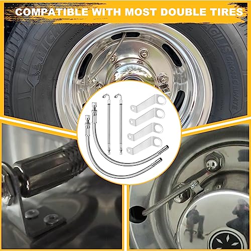 Image of Double Tires Air Inflation Kit, Valve Stem Extenders, Valve Stem Extension, Tire Valve Extension. Double Tires Air Inflation Kit for Easy Connection to Tire Valves and Equipment, easy tire checking
