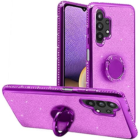 Amlope Case for Samsung Galaxy A32 5G, Glitter Diamond Bling case+ 360 Degree Ring Kickstand Soft TPU Silicone Protective Mobile Phone cover Cover