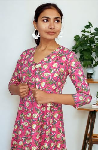 Image of JAIPUR HAND BLOCK Sleeveless Cotton A Line Dress|Gown with Jacket S63