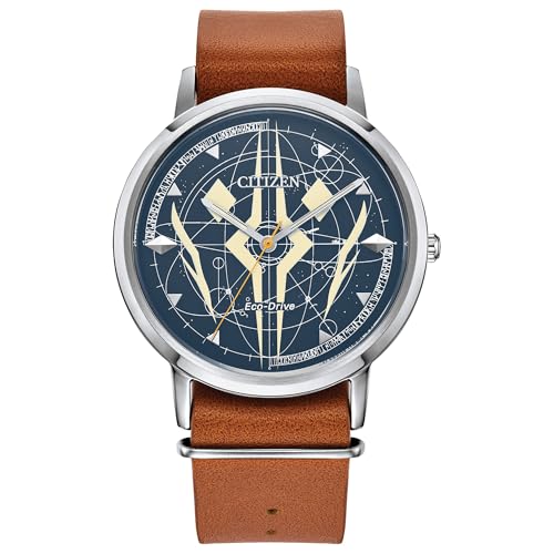 Image of Citizen Men's Eco-Drive Ahsoka Tano Star Wars Watch, Stainless Steel Case, Diamond-Shaped Markers, Brown Leather Strap (Model: BJ6508-02W)