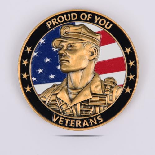 3D Color American Veterans Challenge Coin - Dual Sided Honor & Courage Military Appreciation Token, Veterans Day​ Gift, 1.574 Inch Zinc Alloy