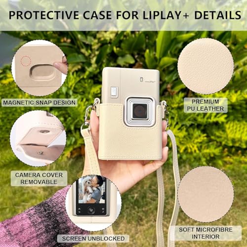 Image of Mini Liplay+ Camera Case for Fuji Instant Mini LiPlay+ Hybrid Instant Camera, Liplay+ Camera Protective Case with Premium PU Leather and Adjustable Strap (No Camera) - Sand Beige