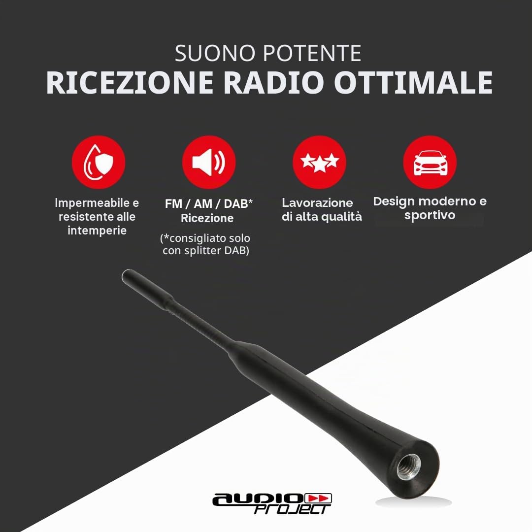 Audioproject A355 - Antenna-per-autoradio 17 cm 16V compatibile per: Toyota Aygo Opel Corsa Fiat Panda Suzuki Peugeot Cooper adapter universe antenna auto corta accessori