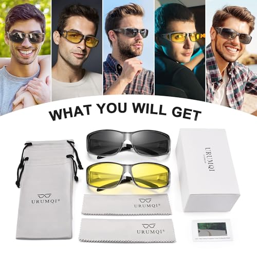 Image of URUMQI Polarized Sunglasses Fit Over Glasses for Men Women, Wraparound Sun Glasses UV400 Protection for Driving Fishing