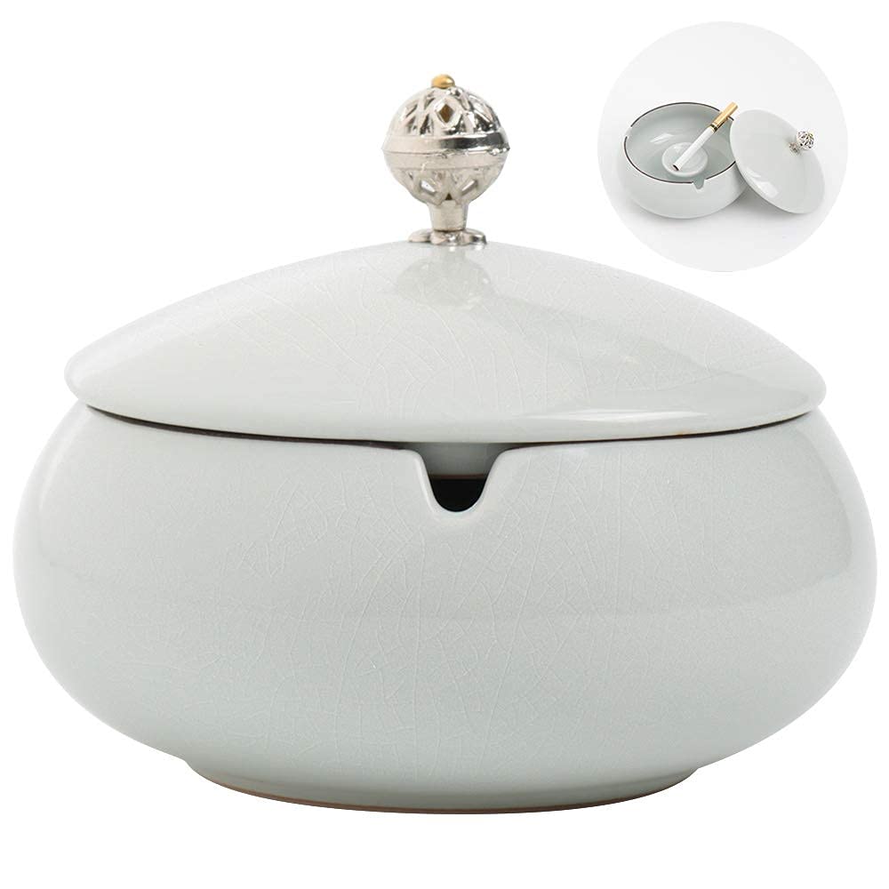 Ceramic Ashtray with Lids, Windproof Ashtray for Outdoor Indoor Use, Retro Creative Cigar Ashtray, Handmade Cigarette Ashtray for Home, Office, Bar, Cafe