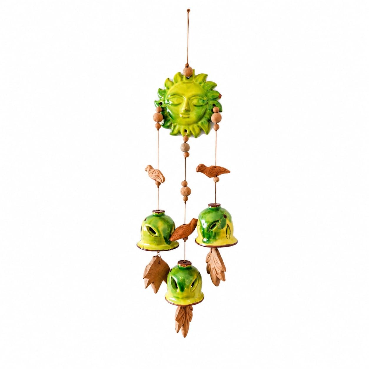 Handmade Terracotta Glazed Sun Face Wind Chime with Birds & Ceramic Bells | Decorative Wall Hanging for Living Room, Balcony, Garden | Eco-Friendly Home Décor-picture-15