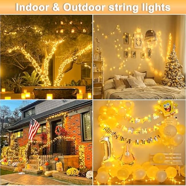 40ft 120 LED Christmas Lights Outdoor, Warm White Christmas String Lights Indoor 8 Modes Clear Wire, Connectable Twinkle Fairy Lights Plug in for Bedroom Wedding Tree Christmas Decorations