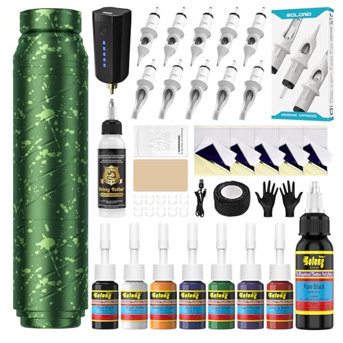 EFFEER Tattoo Kit - 1600mAh Tattoo Machine Pen with 10 Cartridge Needles, Transfer Paper, and 60ml...