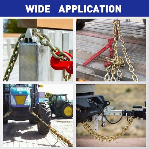 Image of Load Binder Chain,3 /8 inchx10ft Tow Chain with G70 Hooks,5400lbs Safe Working Load,G80 Heavy Duty Chain,Logging Chain for Transporting Towing, Tie Down Binding Equipment