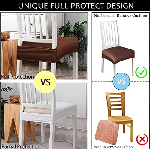 Image of Set of 6 Stretchable Dining Chair Covers, Universal Fit Washable Seat Slipcovers for Dining Room & Home Decor (Solid Brown)