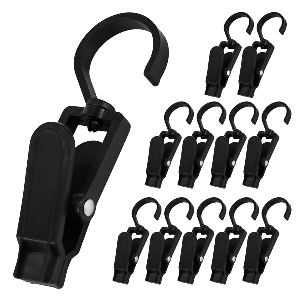 Tongman Black 20 Pcs Plastic Swivel Hanging Hooks, Clips For Super Strong Hanger Clips, Laundry Hooks & Pins, Bathroom, Wardrobe, Kitchen, Office (Black)