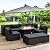 NICESOUL® 9 Pieces High Back Large Size PE Rattan Outdoor Patio Furniture Sectional Sofa Sets with Dual Natural Gas Propane Firepits Table, Wicker Conversation Sets Modern Luxury Grey