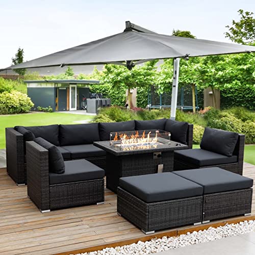 NICESOUL 8 Seater Outdoor Patio Furniture Sectional Sets with Firepits Table Natural Gas Propane
