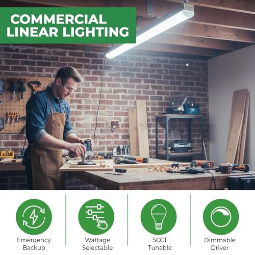 Image of E2 LIGHTING 4FT LED Linear Shop Light 40W Dimmable Indoor Light Fixture 5200 Lumens High Efficiency Energy Saving LED Fixture with Emergency Battery Backup 90 Min | 5CCT Tunable Lighting | 4 Pack