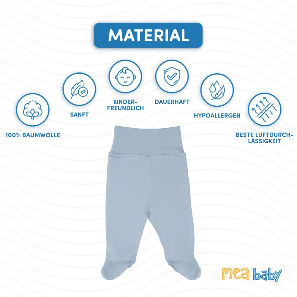 MEA BABY Pantalones unisex para bebé con pie de 100% algodón en paquete de 5 unidades. Pelele para bebé con pie. Pantalones de bebé con pie para niños.