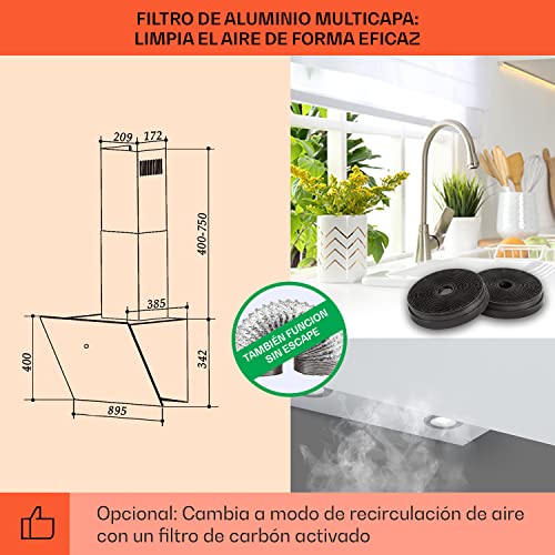 Klarstein-Campana-Extractora-Extractor-Cocina-para-Pared-con-Filtro-Aluminio-Antigrasa-para-Lavavajillas-Flujo-Aire-347mh-LEDs-Controles-Tactil-Campanas-de-Cocina-Extractores-Montaje-Pared