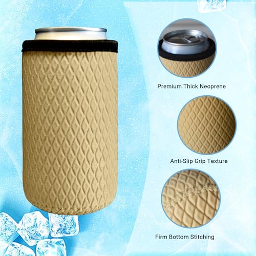 Klyrith 6 Pack 16 oz Standard Can Cooler Sleeves Insulated, Reusable Beer Can Holder, Soft Non-Slip Neoprene Drink Caddies Covers for Soda, Hard Seltzer, Energy Drinks and Water Bottles,