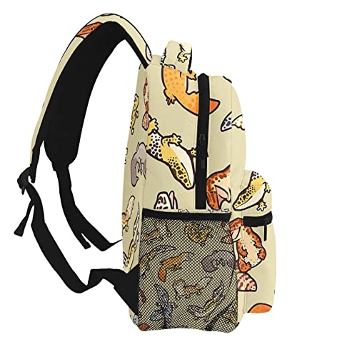 Cartoon Cute Leopard Gecko Pattern Casual School Backpack Bag, Laptop Hiking Travel Shoulder Daypack College Bookbag for Men Woman Girls Boys Teens, Black, One Size3