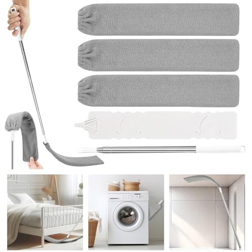 YeaHapiday Spolverino per Polvere Allungabile 2,5m, Spolverino Telescopico Ultra Sottile 3mm, Spazzola Telescopica per Polvere per Sotto il Divano, Armadi, Letto (Bianco)