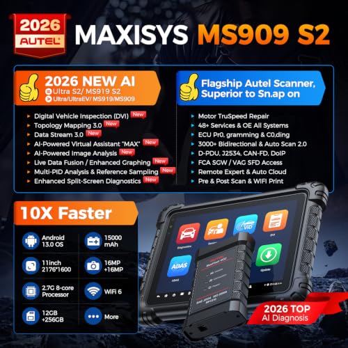 Image of Autel MaxiSys MS909 S2 Scanner: Top AI Intelligen Scan as Ultra S2 MS919S2