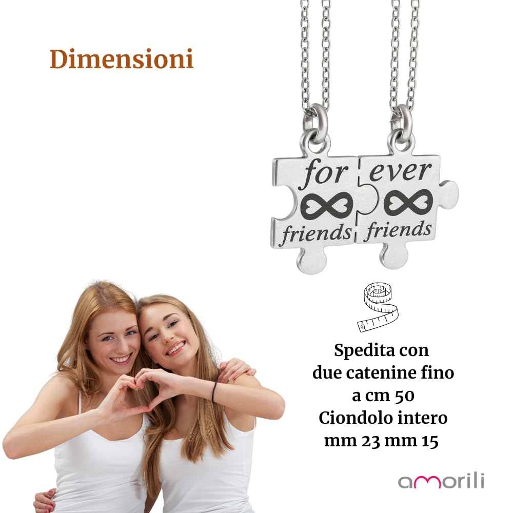 Collana Migliori Amiche BFF Puzzle Divisibile in Acciaio Inox | Set 2 Collane Amicizia | Ciondolo che si Divide | Idea Regalo Amiche Speciali cll1917