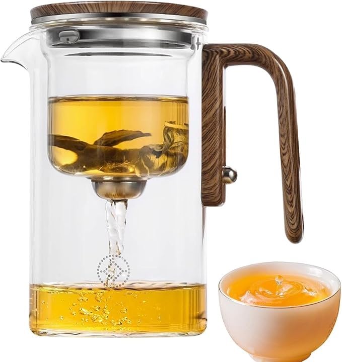Tetera de vidrio Enchanteds con colador, infusor y mango de madera, tetera mágica con separación de agua for brujería y Enchanti(750ml)