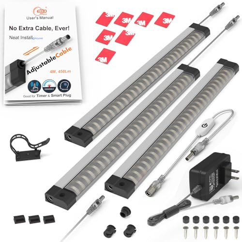 Image of LED Under Cabinet Lighting Touch cabinet light Built-in Adjustable Cable No MESSY Wires! 3 Panel Counter Lights for Kitchen Garage Pantry Closet 3000K 1350Lm Super Bright Good for Timer Smart Plug