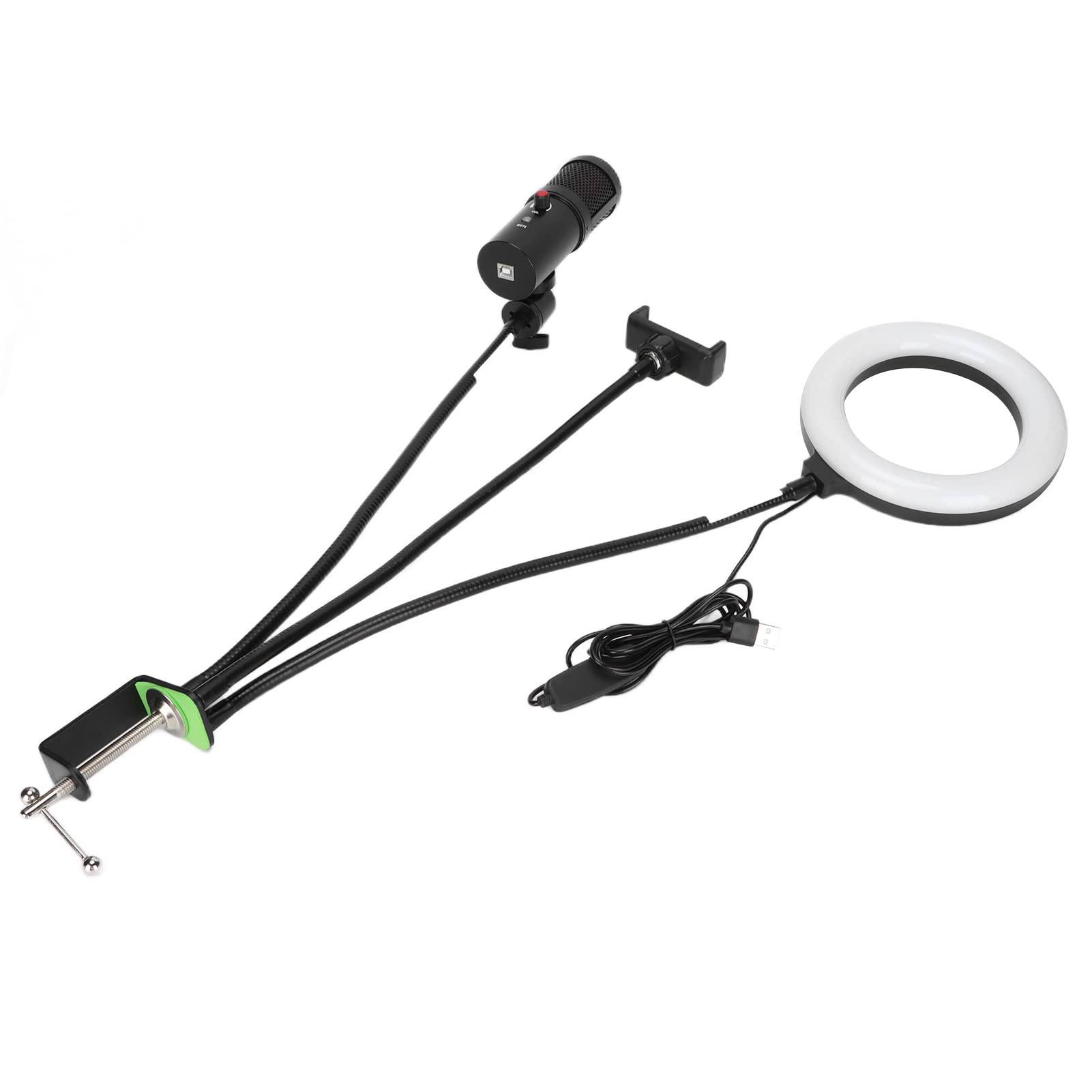 Micrófono USB de Estudio, Luz de Relleno RGB, Kit de Micrófono de Condensador Cardioide para Grabar Canto, Equipo de Podcast para Transmisión de PC, Material de Cabezal ABSSound (A6S con