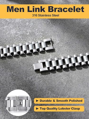 U7 Link Bracelets for Men, Cuban Link/Rope/Watch Band Solid Bracelet, Silver Black Gold Color Wrist Bracelet 3/6/9/12/15mm Width, 6.5/7.5/8.3 Inch Length, Hand Chain Jewelry for Mens Women4