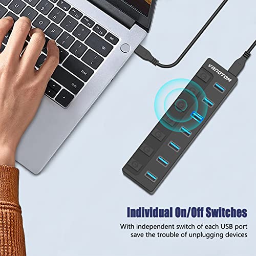 Powered-USB-Hub-VANOTOM-7-Port-Charging-USB-3132-Gen-2-Hub-Superspeed-USB-Splitter-up-to-10Gbps-with-Power-Adapter-and-Individual-OnOff-Switches-for-PC-and-Laptop