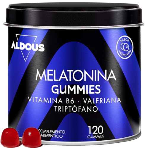 Melatonina Gominolas para 4 Meses - Con Triptofano, Valeriana y B6 - Gominolas para Dormir Bien y Conciliar el Sueño Rápidamente - Sabor Arándano - Aldous